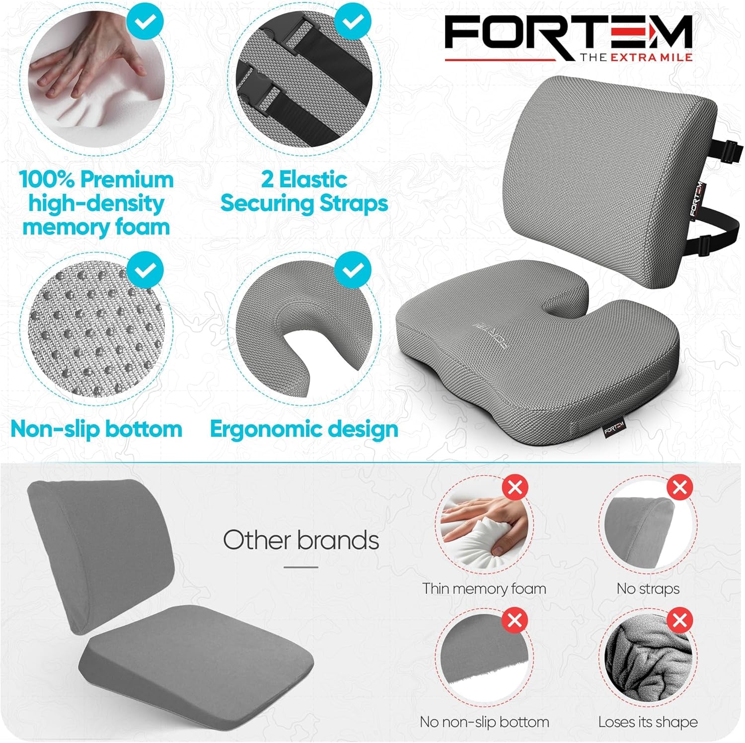 Office Chair Cushion and Back Support for Office Chair, Lumbar Support Pillow, Memory Foam, Non Slip Sitting and Back Rest for Gaming, Car Seat Cushion, Chair Pad
