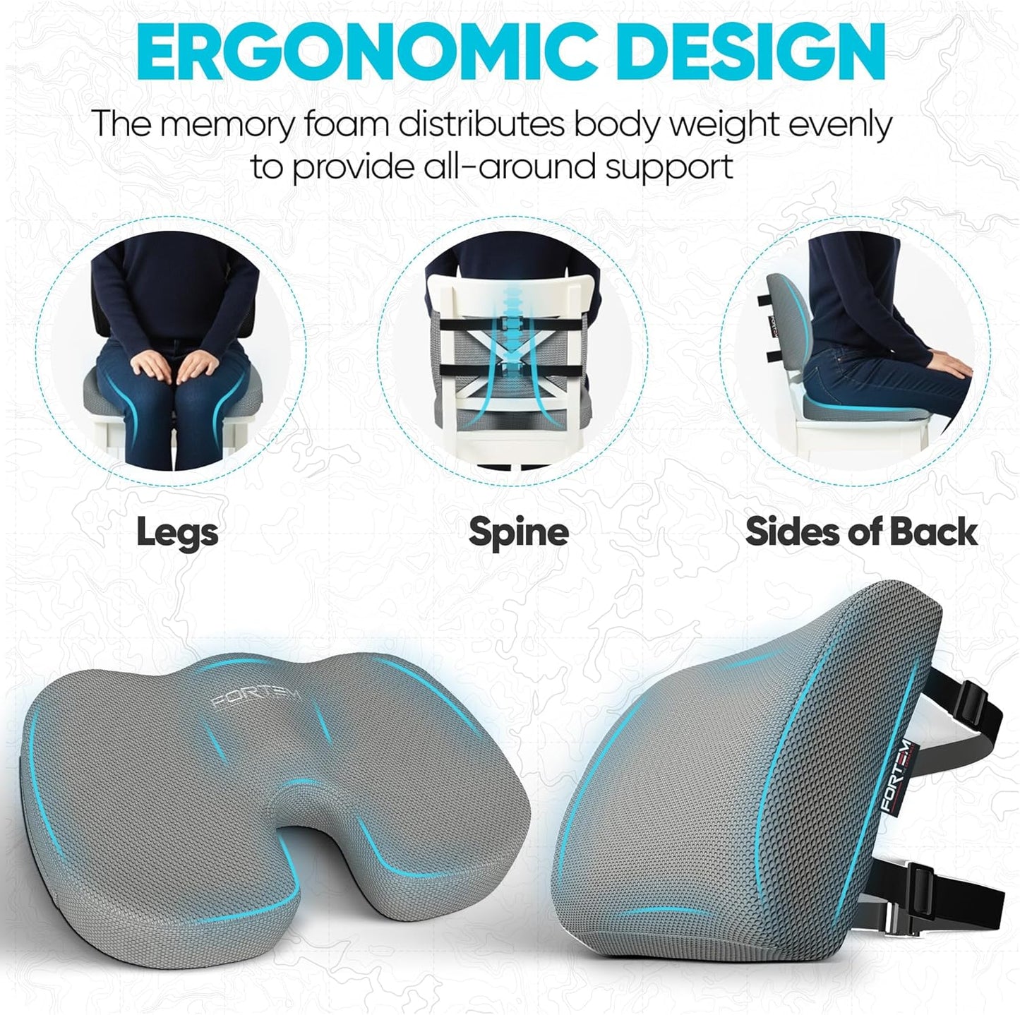 Office Chair Cushion and Back Support for Office Chair, Lumbar Support Pillow, Memory Foam, Non Slip Sitting and Back Rest for Gaming, Car Seat Cushion, Chair Pad